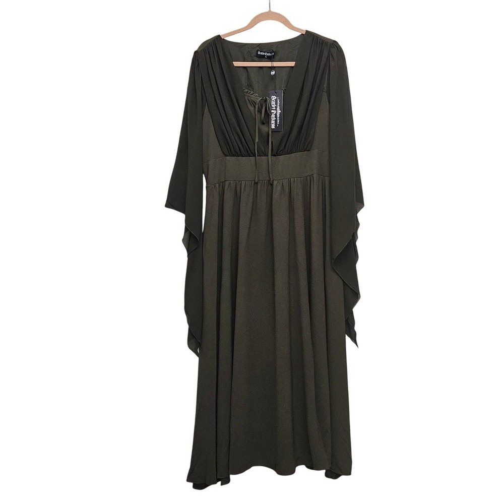 Scarlet Darkness Midi Dress Women XL Olive Green Angel Sleeve Gothic Renaissance